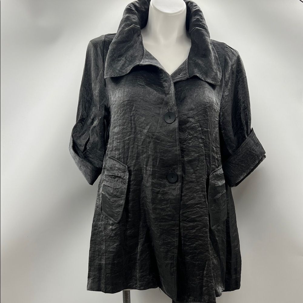 Damee Chic Dark Gray Women's Short A-Line Jacket - Picture 3 of 7